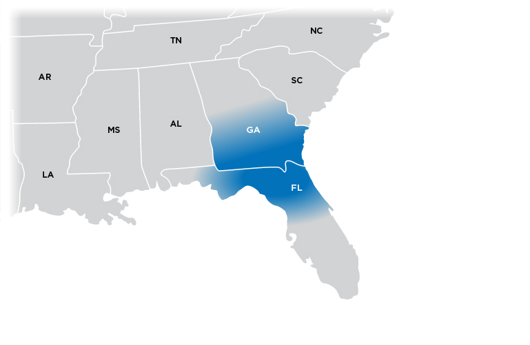 Technical Representative Map - Florida region shown