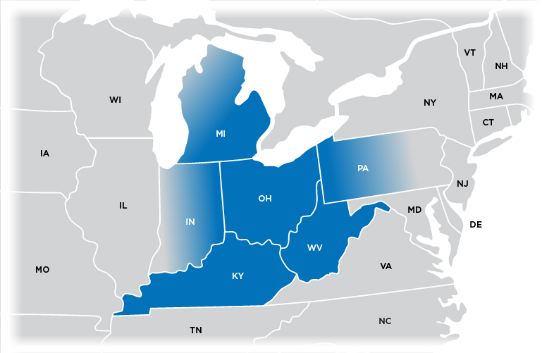 Technical Representative Map - Ohio region shown