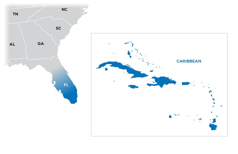 Technical Representative Map - South Florida region shown