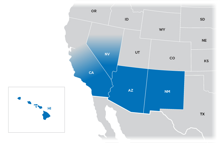 Technical Representative Map - Southwest region shown