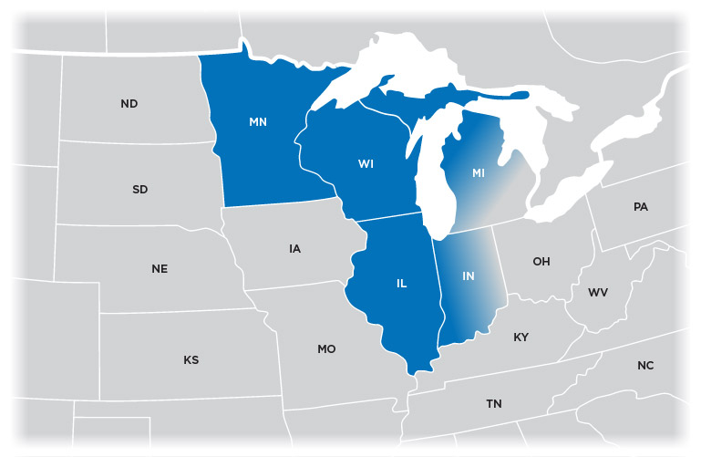 Technical Representative Map - Midwest region shown