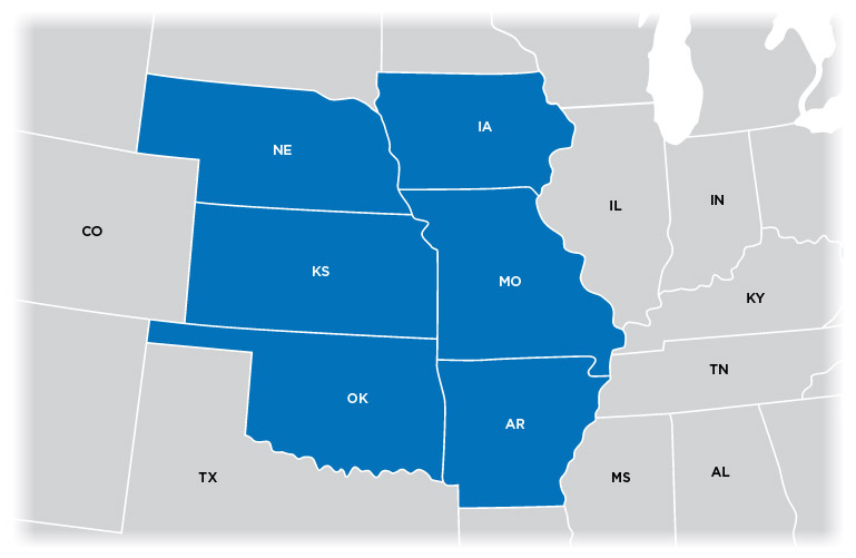 Technical Representative Map - South Midwest region shown