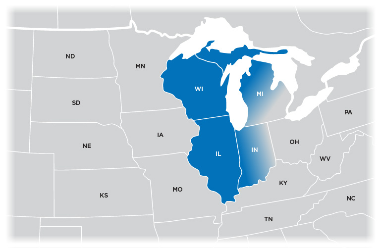 Technical Representative Map - Midwest region shown