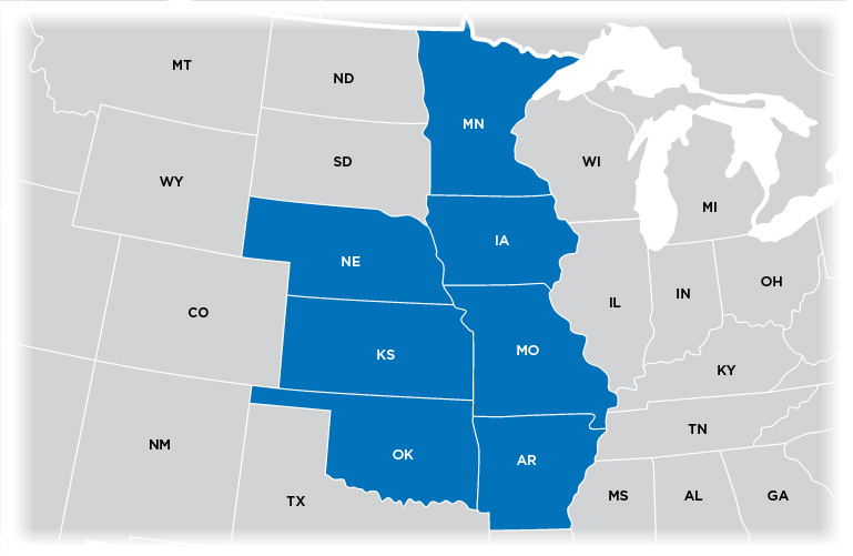 Technical Representative Map - Midwest region shown